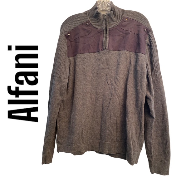 Alfani  Gray Quarter Zip Long Sleeve Pullover Sweater L - Picture 1 of 9